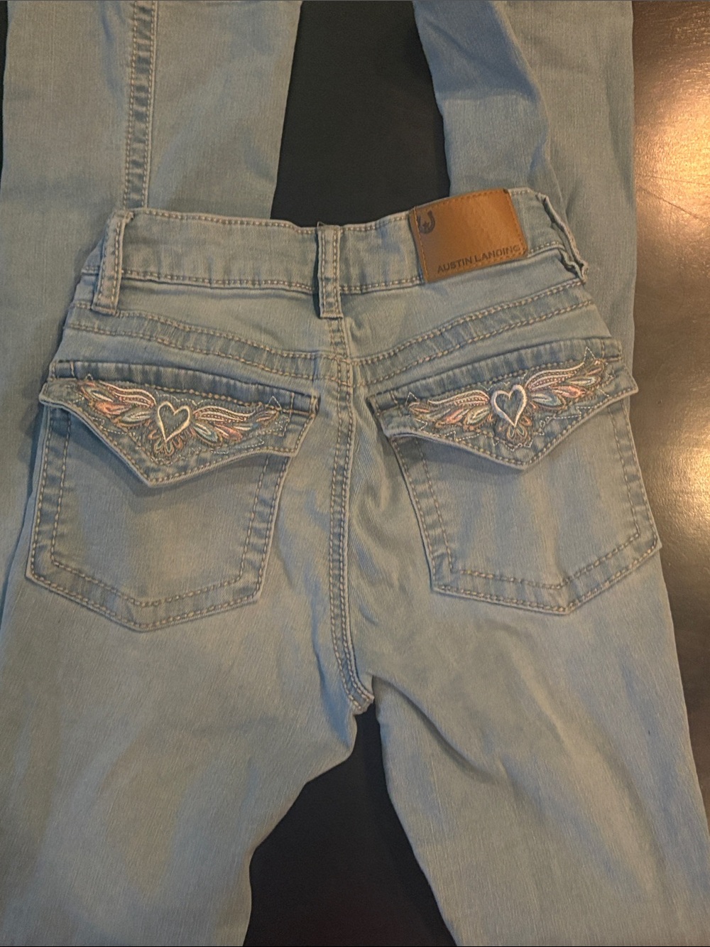 Light Blue Flare Jeans with Embroidered Heart Back Pockets